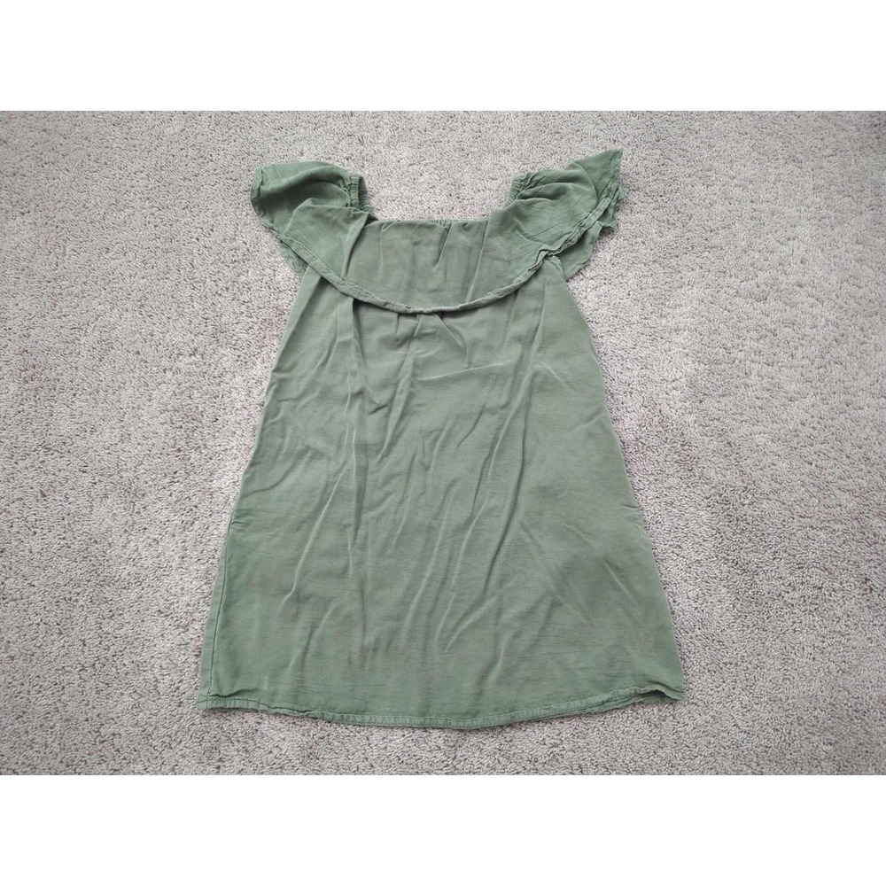 Topshop Dress Womens 2 Green Off the‎ Shoulder Ruffled Pockets Mini Boho